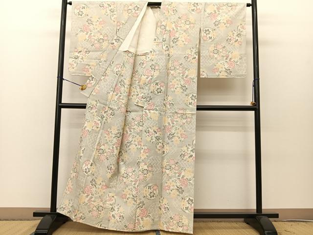 平和屋着物▽上質な紬 単衣 花丸文 正絹 逸品 未使用 BAAS8197yc