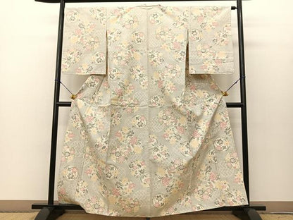 平和屋着物▽上質な紬 単衣 花丸文 正絹 逸品 未使用 BAAS8197yc
