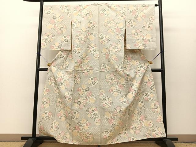 平和屋着物▽上質な紬 単衣 花丸文 正絹 逸品 未使用 BAAS8197yc