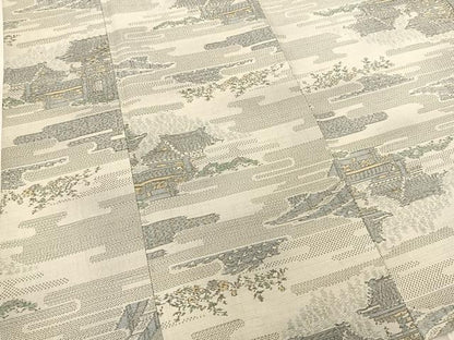 平和屋着物▽上質な紬 単衣 100亀甲 ヱ霞風景花文 正絹 逸品 BAAS8199yc