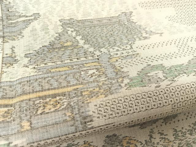 平和屋着物▽上質な紬 単衣 100亀甲 ヱ霞風景花文 正絹 逸品 BAAS8199yc