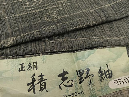 平和屋着物▽上質な紬 単衣 積志野紬 流水文 黒地 金彩 正絹 逸品 BAAT0601yc
