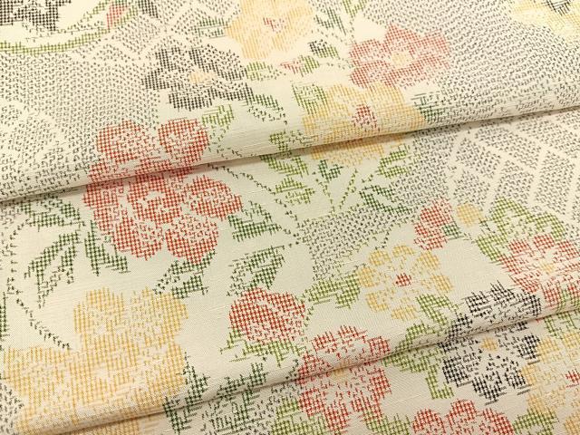 平和屋着物▽上質な紬 単衣 花丸文 正絹 逸品 未使用 BAAS8197yc