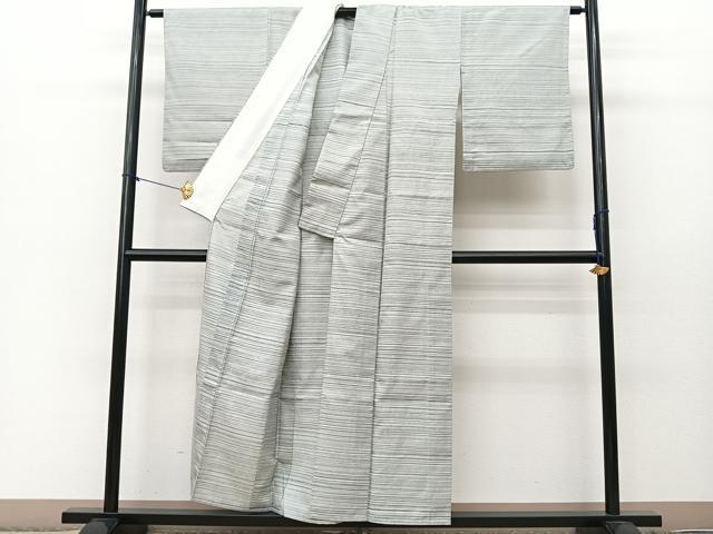 平和屋着物▽上質な紬 単衣 横段文 正絹 逸品 BAAS8200yc