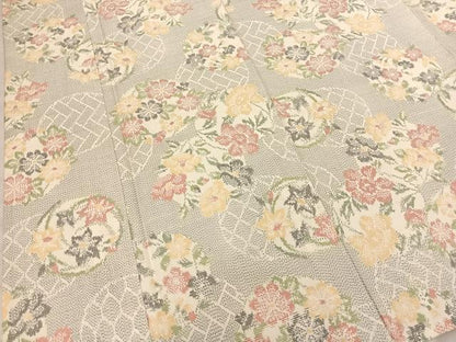 平和屋着物▽上質な紬 単衣 花丸文 正絹 逸品 未使用 BAAS8197yc