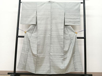 平和屋着物▽上質な紬 単衣 横段文 正絹 逸品 BAAS8200yc