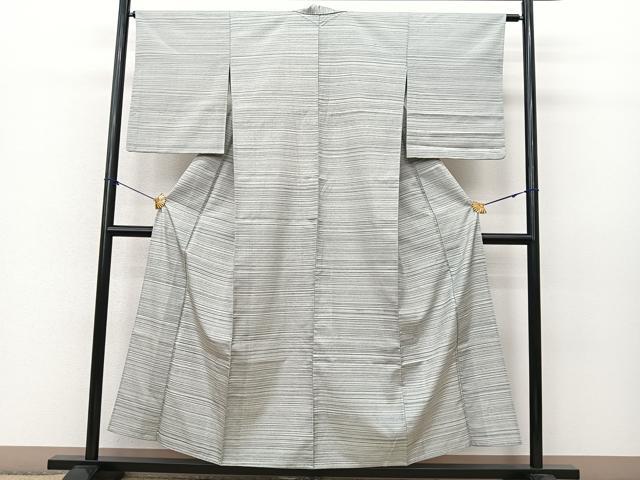 平和屋着物▽上質な紬 単衣 横段文 正絹 逸品 BAAS8200yc