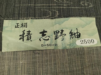 平和屋着物▽上質な紬 単衣 積志野紬 流水文 黒地 金彩 正絹 逸品 BAAT0601yc