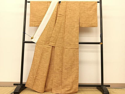 平和屋着物▽上質な紬 単衣 格子柄 正絹 逸品 BAAS8194yc