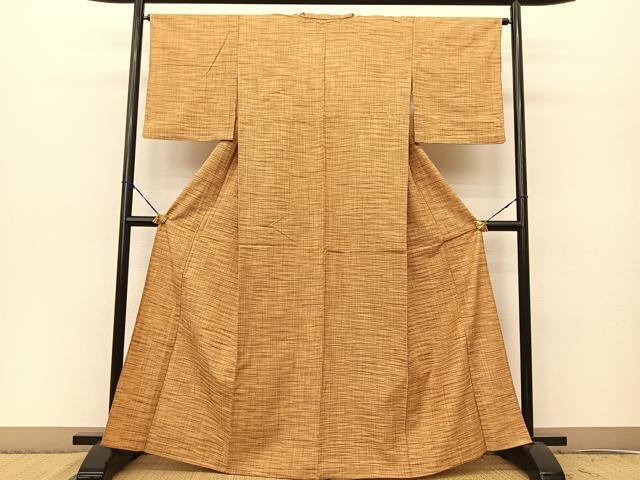 平和屋着物▽上質な紬 単衣 格子柄 正絹 逸品 BAAS8194yc