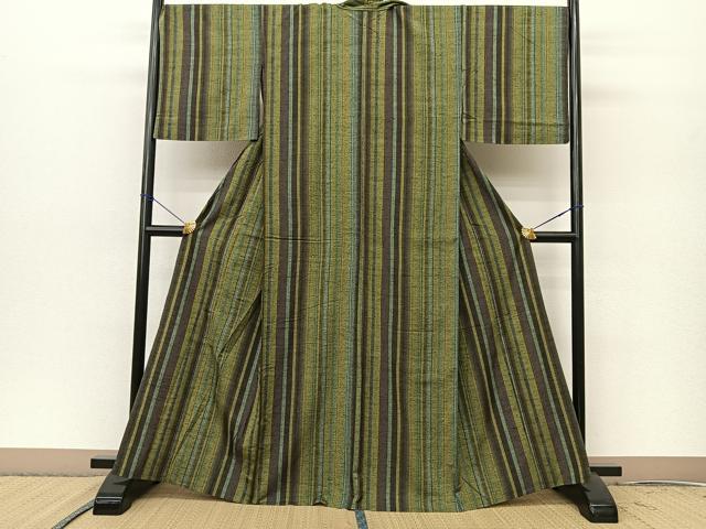 平和屋着物▽上質な紬 単衣 縞 ますいわ屋扱い 正絹 逸品 未使用 BAAT0606yc