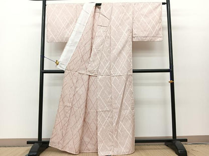 平和屋着物▽上質な紬 単衣 幾何学文様 正絹 逸品 BAAT0608