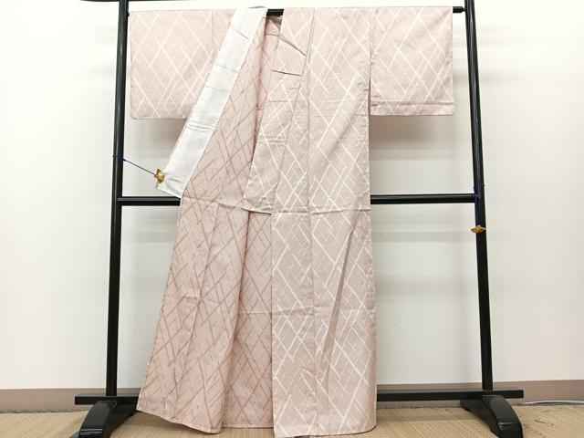 平和屋着物▽上質な紬 単衣 幾何学文様 正絹 逸品 BAAT0608