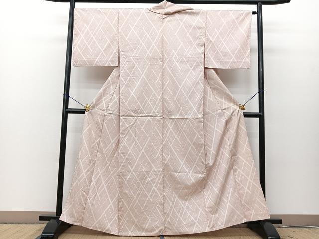 平和屋着物▽上質な紬 単衣 幾何学文様 正絹 逸品 BAAT0608