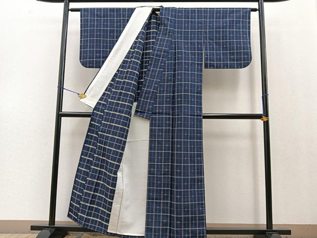 平和屋着物▽上質な紬 単衣 琉球絣文様 正絹 逸品 BAAT0619yc