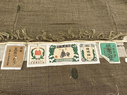 平和屋着物▽結城紬　単衣　幾何学文様　証紙付き　正絹　逸品　BAAT0621yc