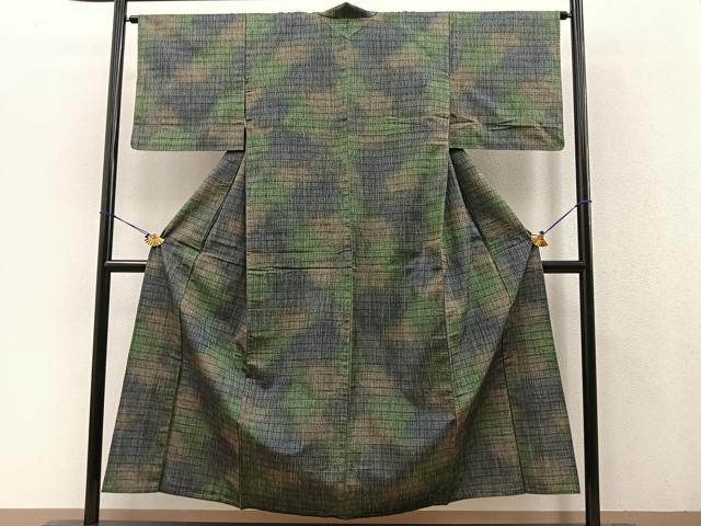 平和屋着物▽上質な紬 単衣 霞文 正絹 逸品 BAAT0622yc