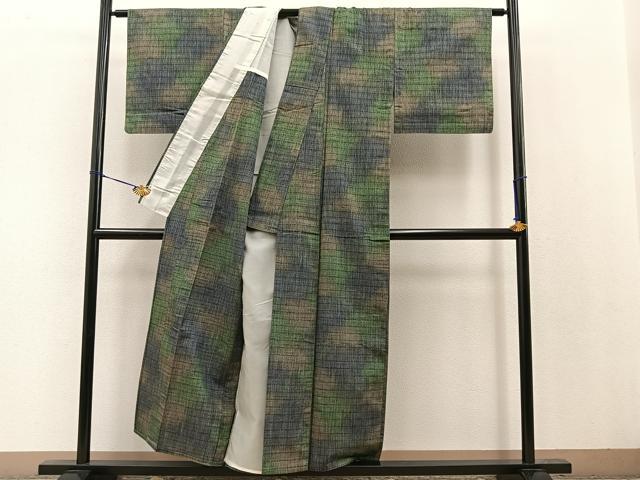 平和屋着物▽上質な紬 単衣 霞文 正絹 逸品 BAAT0622yc