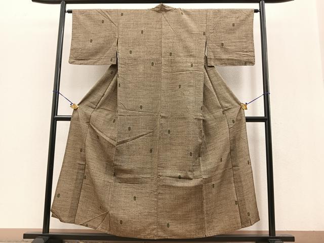 平和屋着物▽結城紬　単衣　幾何学文様　証紙付き　正絹　逸品　BAAT0621yc
