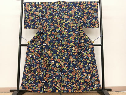 平和屋着物▽上質な小紋　単衣　花唐草文　正絹　逸品　未使用　BAAS8182yc