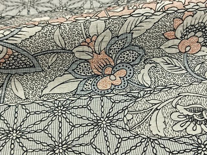平和屋着物▽上質な小紋 単衣 紬地 更紗花蝶文 正絹 逸品 BAAT0406yt