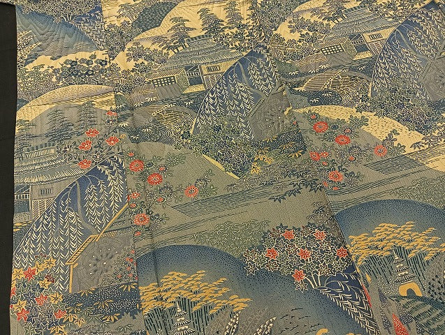 平和屋着物▽上質な小紋 単衣 風景文 正絹 逸品 BAAT0404yt