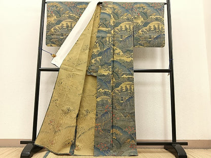 平和屋着物▽上質な小紋 単衣 風景文 正絹 逸品 BAAT0404yt