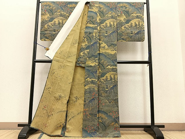平和屋着物▽上質な小紋 単衣 風景文 正絹 逸品 BAAT0404yt