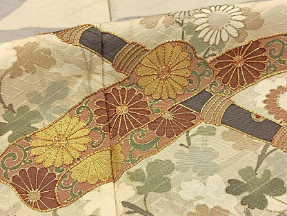 平和屋着物▽訪問着 単衣 駒刺繍 横笛草花文 金彩 正絹 逸品 BAAT0405yt