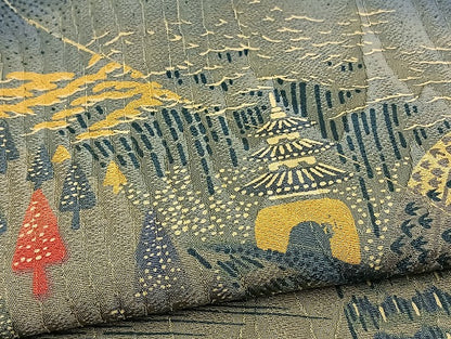 平和屋着物▽上質な小紋 単衣 風景文 正絹 逸品 BAAT0404yt