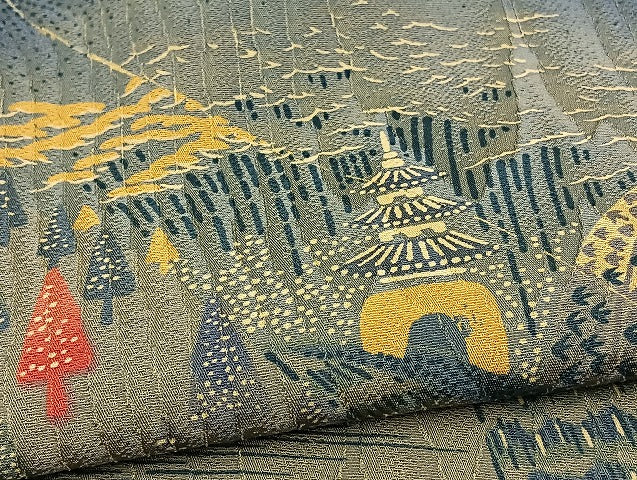 平和屋着物▽上質な小紋 単衣 風景文 正絹 逸品 BAAT0404yt