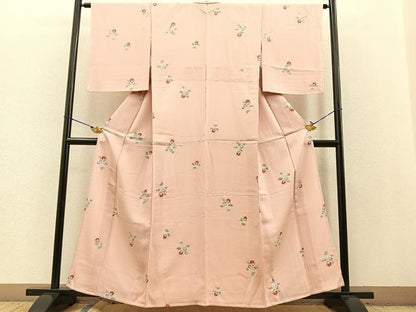 平和屋着物▽上質な小紋 単衣 舞椿文 金彩 正絹 逸品 BAAT0413yt