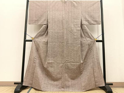 平和屋着物▽上質な紬 単衣 五波谷 やまと誂製 反端付き 正絹 逸品 BAAT0429yt