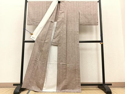平和屋着物▽上質な紬 単衣 五波谷 やまと誂製 反端付き 正絹 逸品 BAAT0429yt
