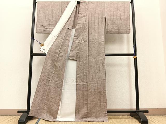 平和屋着物▽上質な紬 単衣 五波谷 やまと誂製 反端付き 正絹 逸品 BAAT0429yt