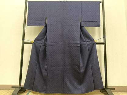 平和屋着物▽上質な色無地　単衣　七宝地紋　藍鉄色　正絹　逸品　未使用　BAAT0423yt