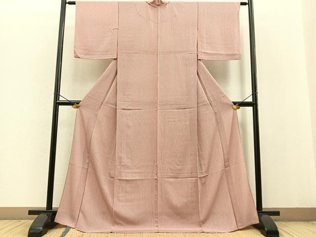 平和屋着物▽上質な小紋 単衣 縞 正絹 逸品 BAAT0421yt