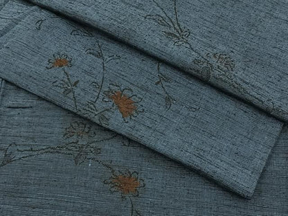 平和屋着物▽上質な紬　単衣　枝花文　正絹　逸品　BAAT0428yt