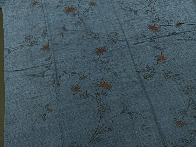 平和屋着物▽上質な紬　単衣　枝花文　正絹　逸品　BAAT0428yt