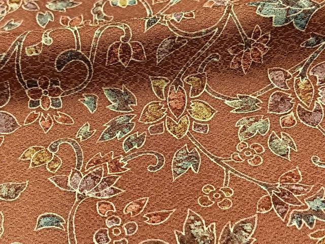 平和屋着物▽上質な小紋 単衣 更紗花唐草文 暈し染め 正絹 逸品 BAAT0434yt