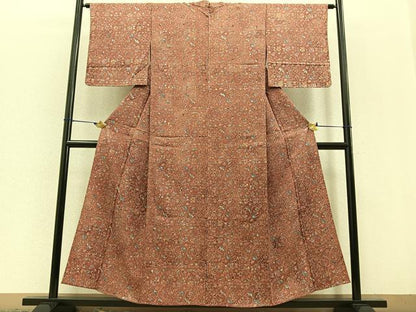 平和屋着物▽上質な小紋 単衣 更紗花唐草文 暈し染め 正絹 逸品 BAAT0434yt