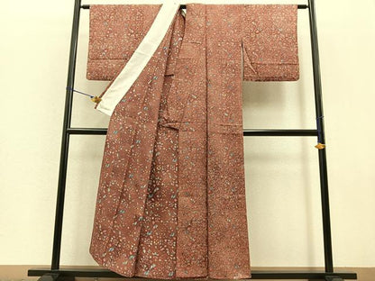 平和屋着物▽上質な小紋 単衣 更紗花唐草文 暈し染め 正絹 逸品 BAAT0434yt