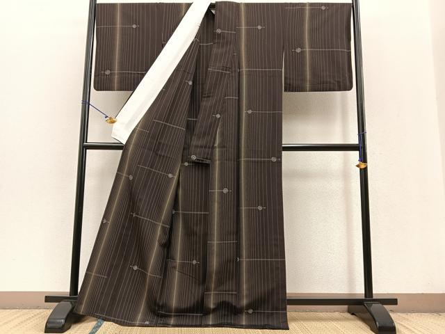 平和屋着物▽上質な紬 単衣 簪文様 正絹 逸品 BAAT0438yt