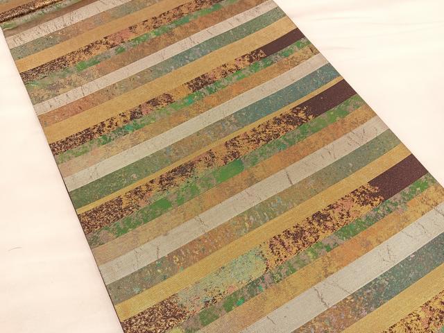 平和屋着物◎六通柄袋帯 横段文 引箔 正絹 逸品 BAAT0447yt
