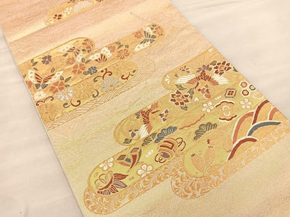 平和屋着物◎六通柄袋帯　鳳凰宝尽くし文　金糸　正絹　逸品　BAAT0446yt
