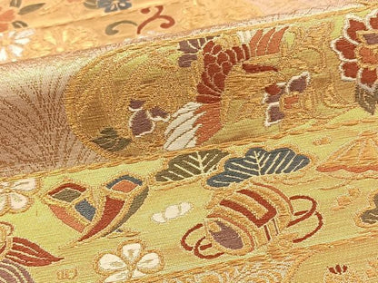 平和屋着物◎六通柄袋帯　鳳凰宝尽くし文　金糸　正絹　逸品　BAAT0446yt