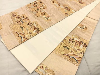 平和屋着物◎六通柄袋帯　鳳凰宝尽くし文　金糸　正絹　逸品　BAAT0446yt