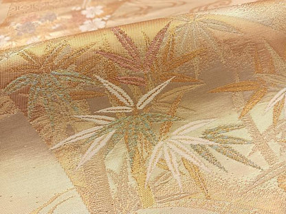 平和屋着物◎六通柄袋帯　地紙花文　金糸　正絹　逸品　BAAT0465yt