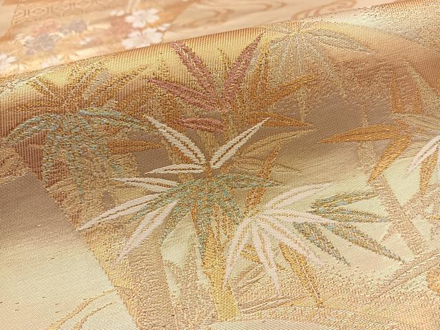 平和屋着物◎六通柄袋帯　地紙花文　金糸　正絹　逸品　BAAT0465yt