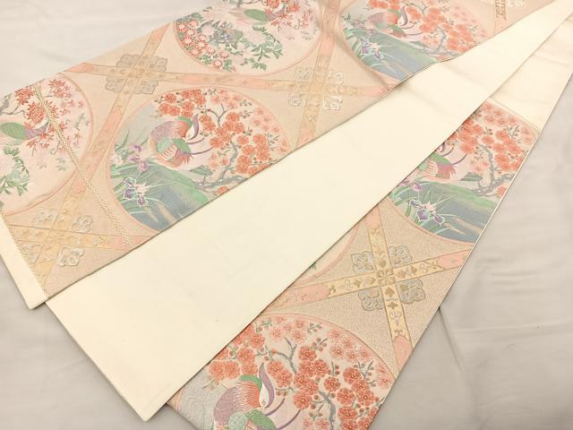 平和屋着物◎六通柄袋帯 唐織 寿鳥丸文 金銀糸 正絹 逸品 BAAT0454yt